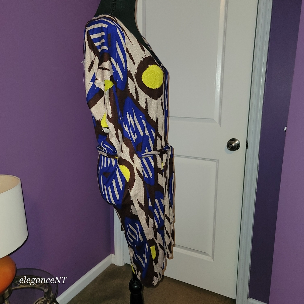 Le' Croix Vibrant Patterned Dress with  Fabric Belt Sz; L NWT - Picture 3 of 12